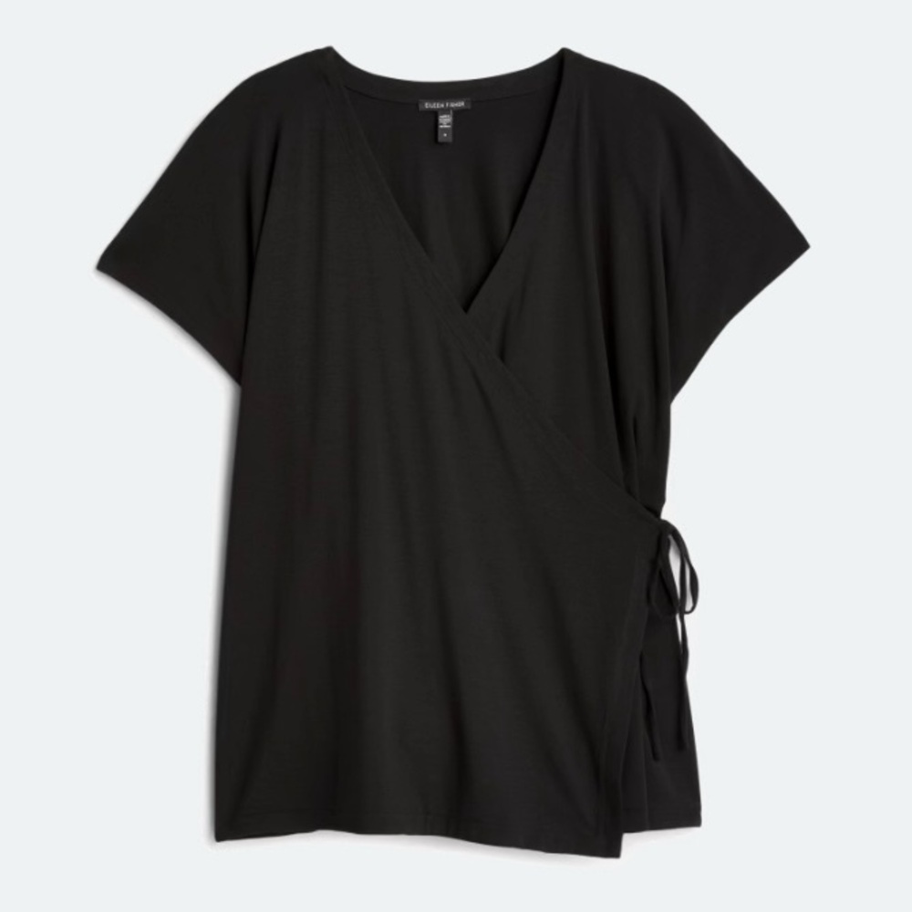 Eileen Fisher Women’s 2X Black Short Sleeve Wrap Blouse - Picture 4 of 8